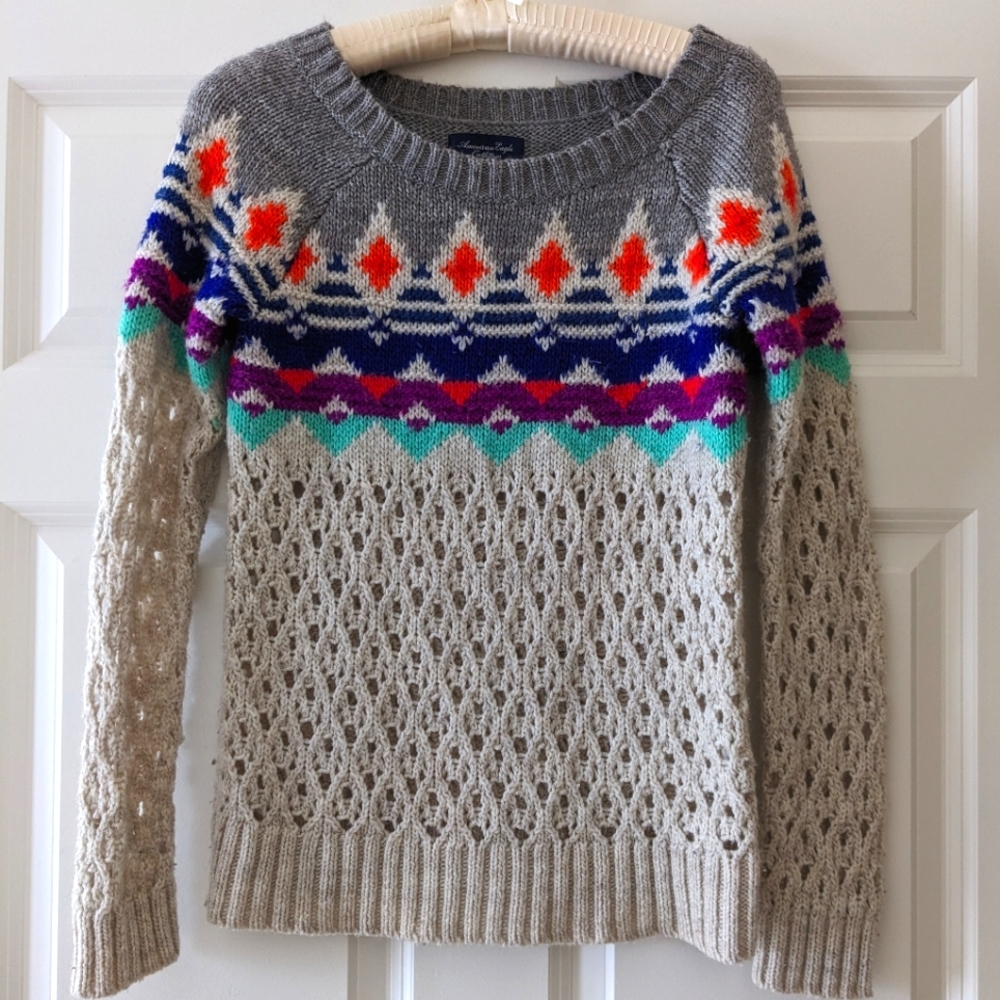 American Eagle Outfitters sweater fair Isle style open knit crochet…